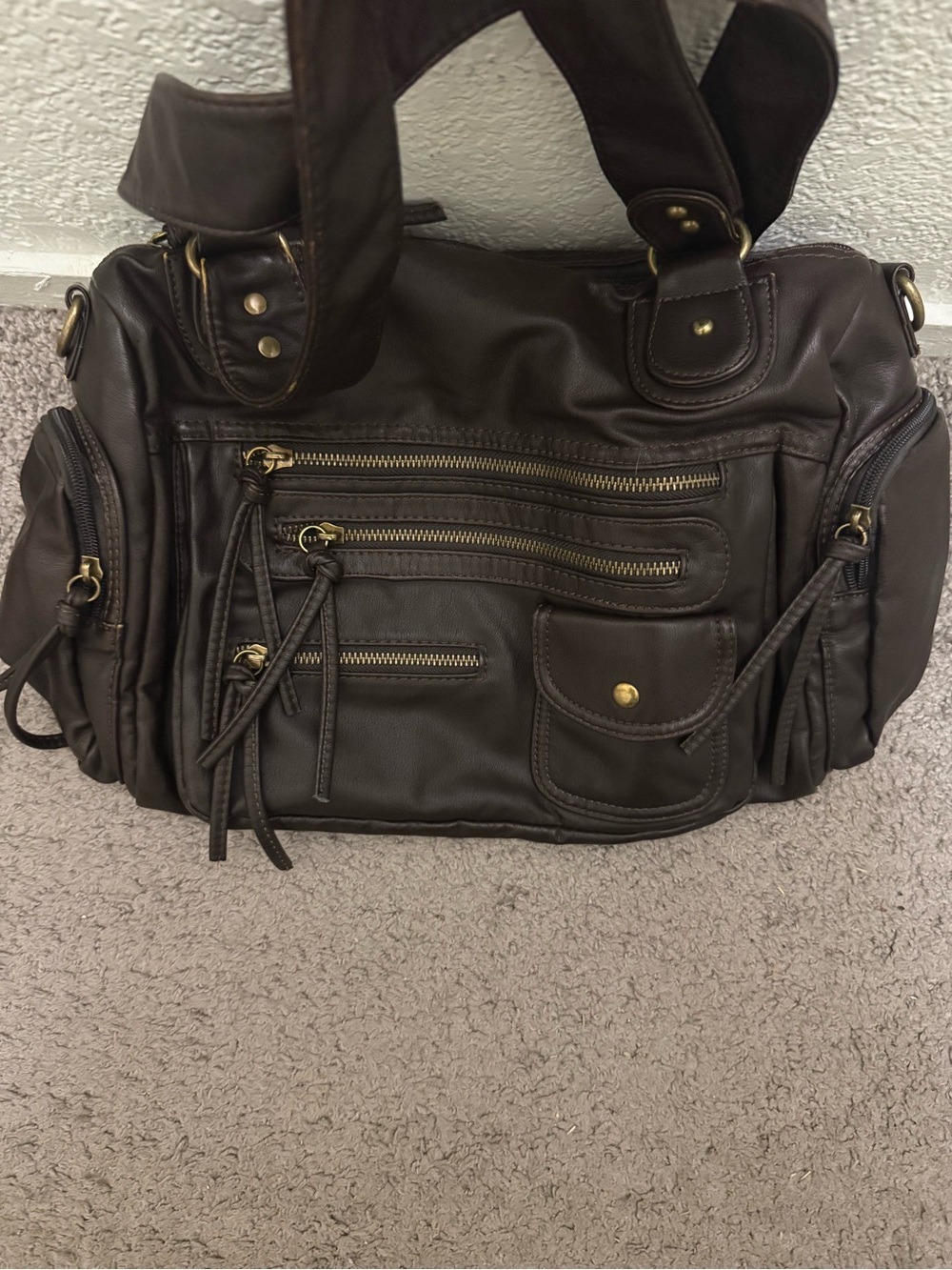 SHEIN Dark Brown Multi-Zip Shoulder Bag